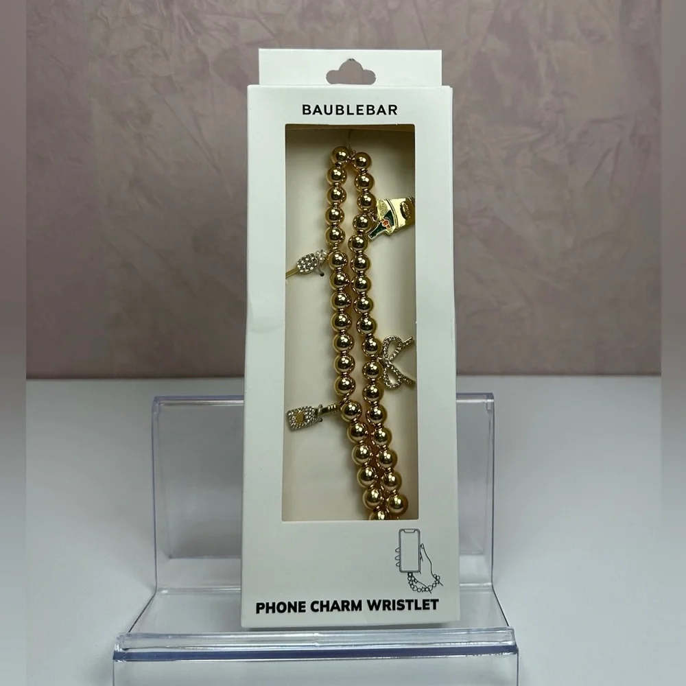 BaubleBar Gold Colored Beaded Phone Charm Wristlet - Picture 4 of 14